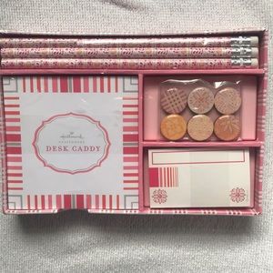 Hallmark Pink Desk Caddy set with Notes Magnets Pencils Sticker labels NEW